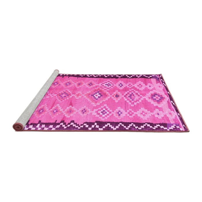 Sideview of Machine Washable Oriental Pink Traditional Rug, wshcon2022pnk