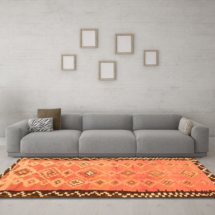 Machine Washable Oriental Orange Traditional Area Rugs in a Living Room, wshcon2022org