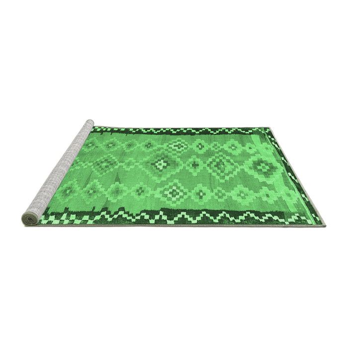 Sideview of Machine Washable Oriental Emerald Green Traditional Area Rugs, wshcon2022emgrn