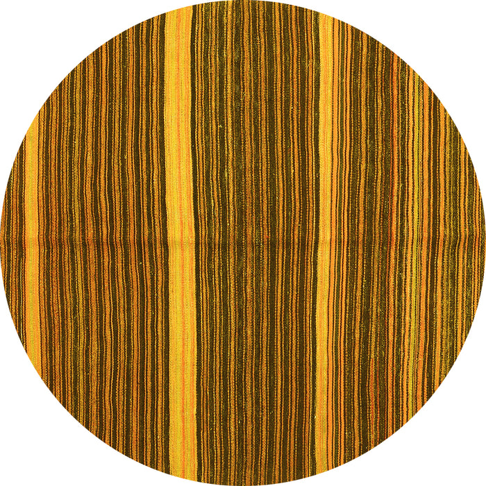 Round Machine Washable Oriental Yellow Traditional Rug, wshcon2023yw