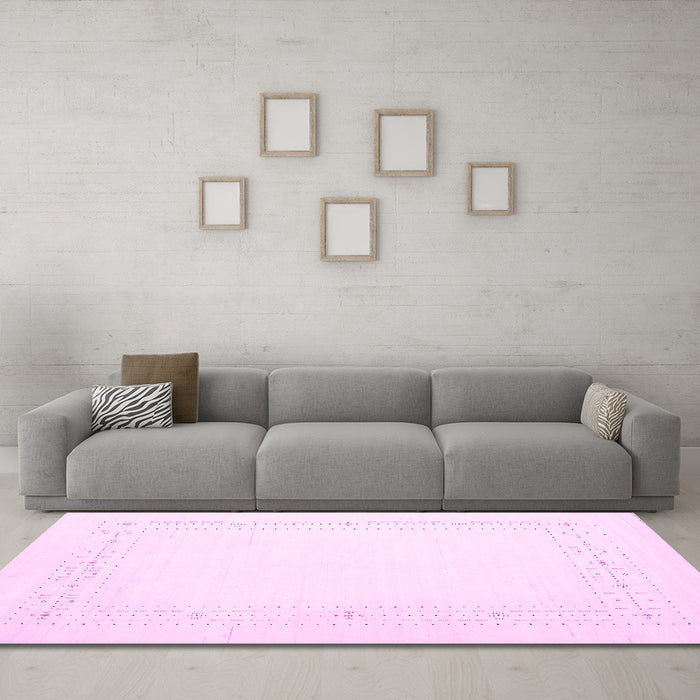 Machine Washable Solid Pink Modern Rug in a Living Room, wshcon2024pnk