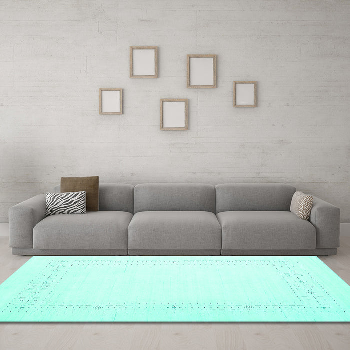 Machine Washable Solid Turquoise Modern Area Rugs in a Living Room,, wshcon2024turq