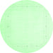 Round Machine Washable Solid Emerald Green Modern Area Rugs, wshcon2024emgrn