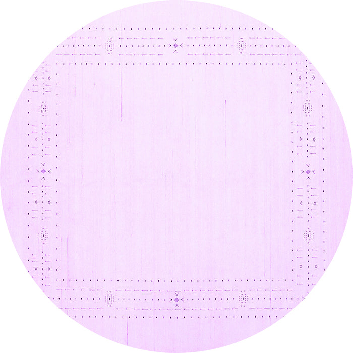 Round Machine Washable Solid Purple Modern Area Rugs, wshcon2024pur