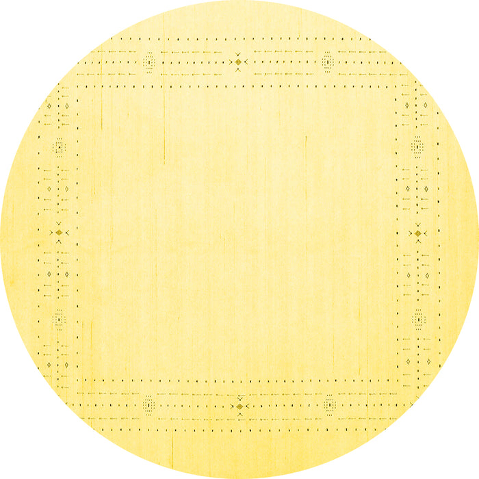 Round Machine Washable Solid Yellow Modern Rug, wshcon2024yw