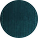 Round Machine Washable Abstract Turquoise Contemporary Area Rugs, wshcon2025turq