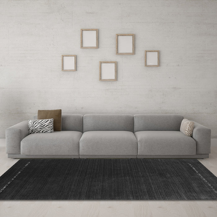 Machine Washable Abstract Gray Contemporary Rug in a Living Room,, wshcon2025gry