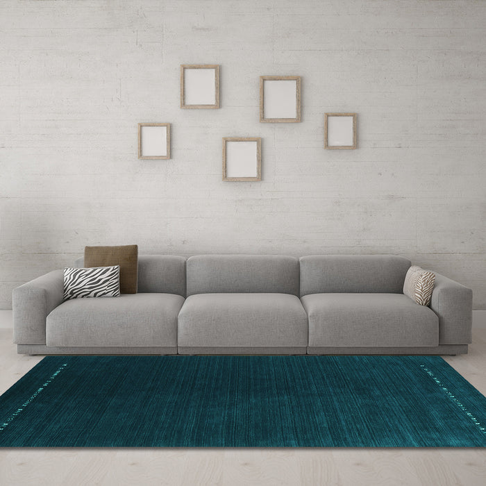 Machine Washable Abstract Turquoise Contemporary Area Rugs in a Living Room,, wshcon2025turq