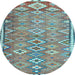 Round Machine Washable Oriental Light Blue Traditional Rug, wshcon2026lblu