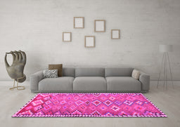Machine Washable Oriental Pink Traditional Rug in a Living Room, wshcon2026pnk