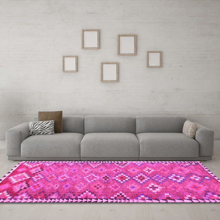Machine Washable Oriental Pink Traditional Rug in a Living Room, wshcon2026pnk