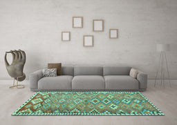 Machine Washable Oriental Turquoise Traditional Area Rugs in a Living Room,, wshcon2026turq