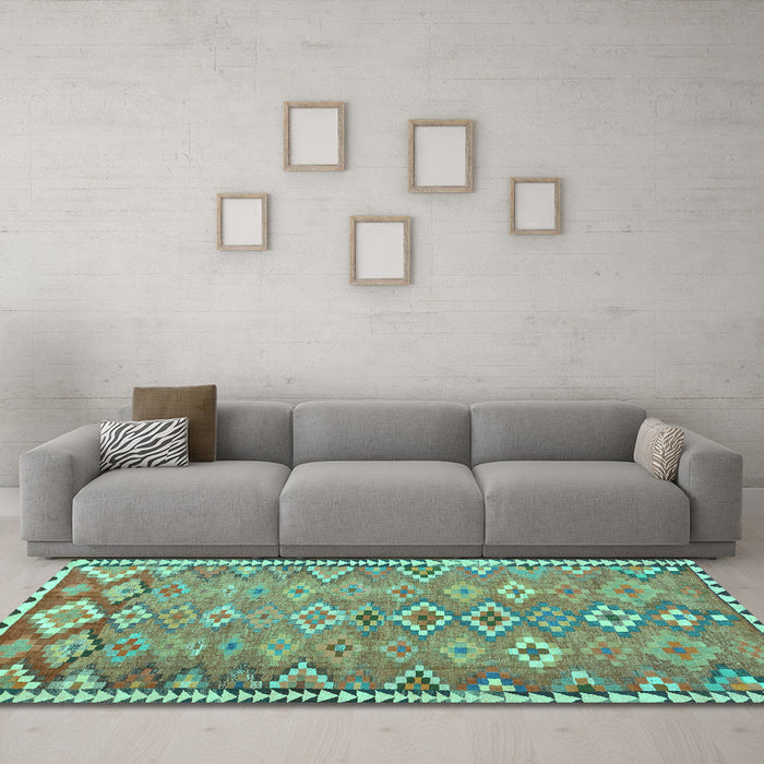 Machine Washable Oriental Turquoise Traditional Area Rugs in a Living Room,, wshcon2026turq
