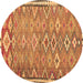 Round Oriental Brown Traditional Rug, con2026brn