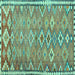Square Machine Washable Oriental Turquoise Traditional Area Rugs, wshcon2026turq