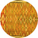 Round Machine Washable Oriental Yellow Traditional Rug, wshcon2026yw