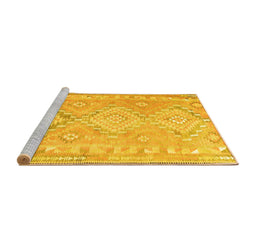 Sideview of Machine Washable Oriental Yellow Traditional Rug, wshcon2027yw