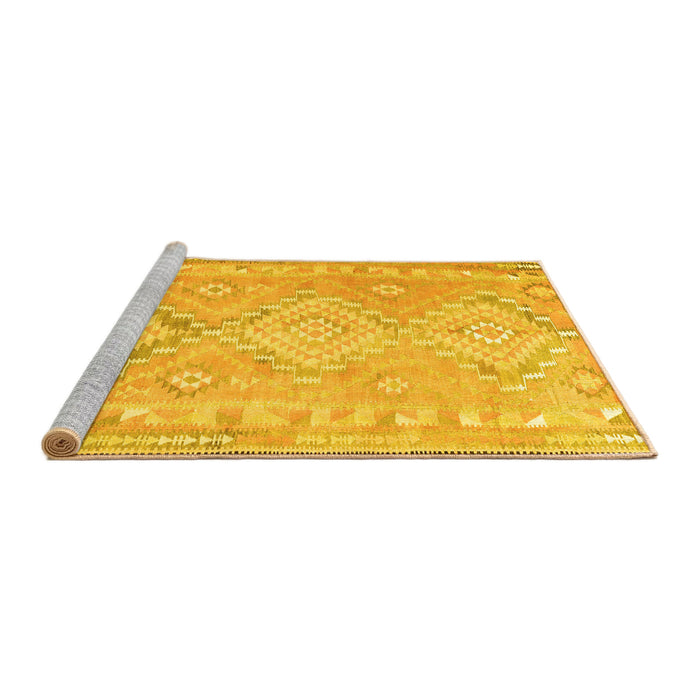Sideview of Machine Washable Oriental Yellow Traditional Rug, wshcon2027yw