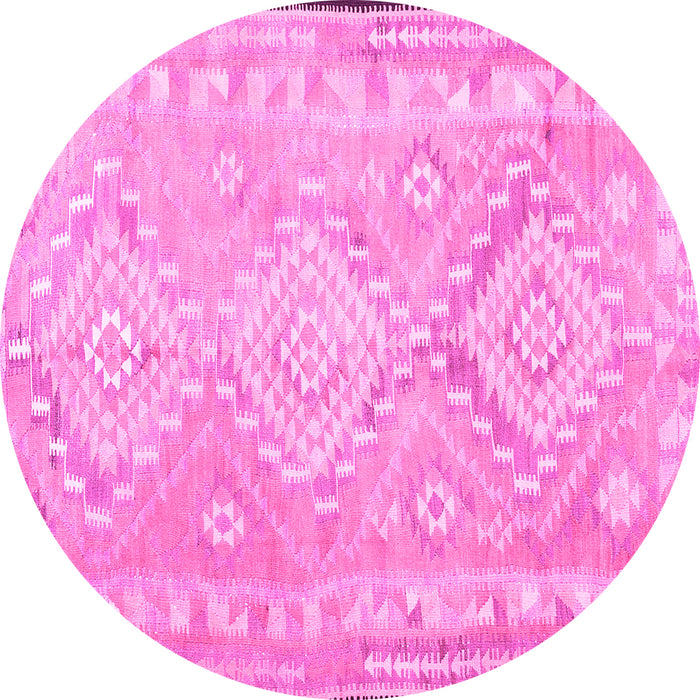 Round Machine Washable Oriental Pink Traditional Rug, wshcon2027pnk