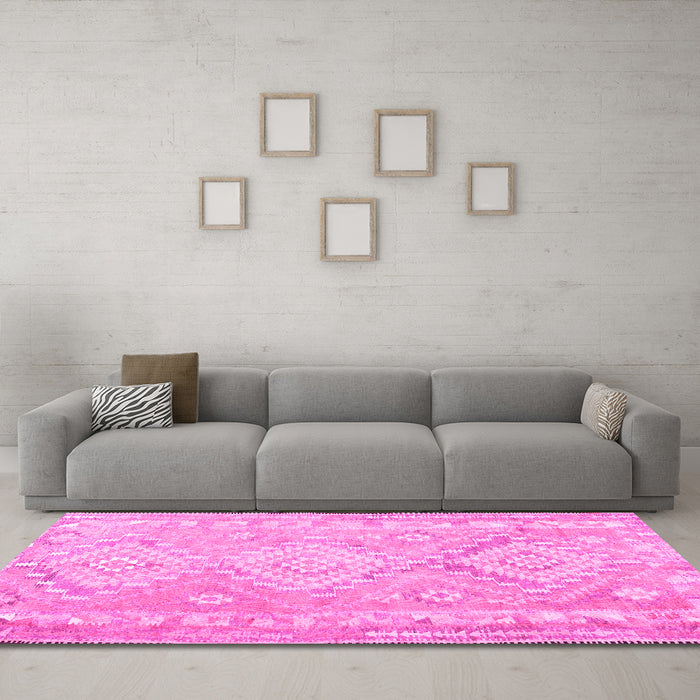 Machine Washable Oriental Pink Traditional Rug in a Living Room, wshcon2027pnk