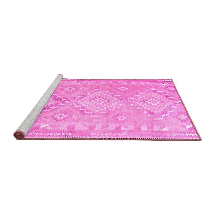 Sideview of Machine Washable Oriental Pink Traditional Rug, wshcon2027pnk