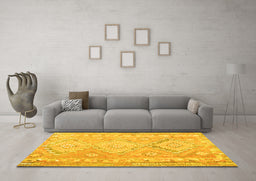 Machine Washable Oriental Yellow Traditional Rug in a Living Room, wshcon2027yw