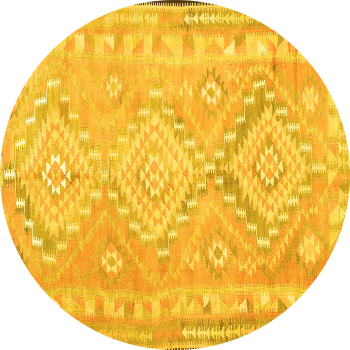Round Oriental Yellow Traditional Rug, con2027yw