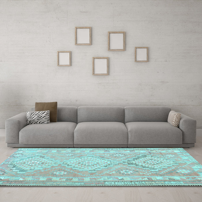 Machine Washable Oriental Light Blue Traditional Rug in a Living Room, wshcon2027lblu