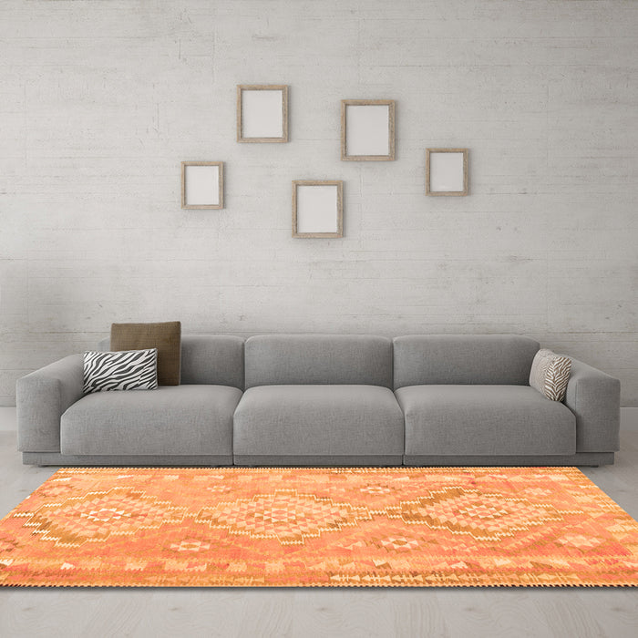 Machine Washable Oriental Orange Traditional Area Rugs in a Living Room, wshcon2027org