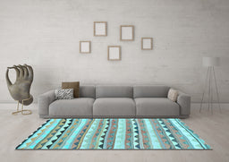Machine Washable Southwestern Light Blue Country Rug in a Living Room, wshcon2028lblu