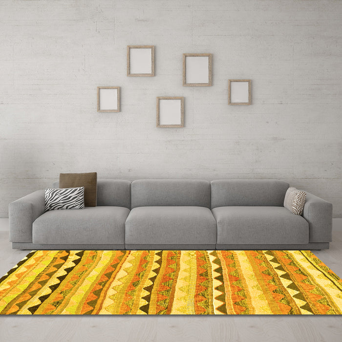 Machine Washable Southwestern Yellow Country Rug in a Living Room, wshcon2028yw