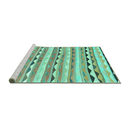 Sideview of Machine Washable Southwestern Turquoise Country Area Rugs, wshcon2028turq