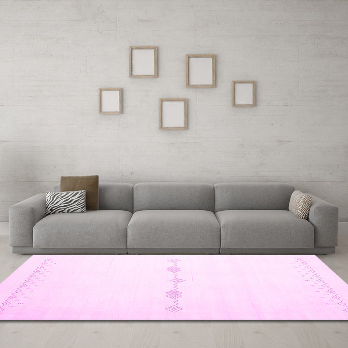 Machine Washable Solid Pink Modern Rug in a Living Room, wshcon2029pnk