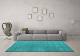 Machine Washable Abstract Turquoise Contemporary Area Rugs in a Living Room,, wshcon2030turq