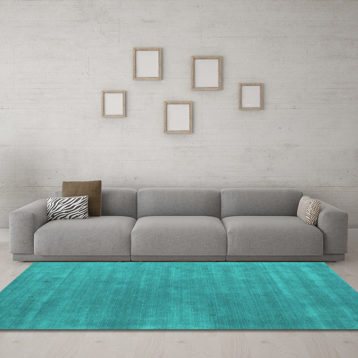 Machine Washable Abstract Turquoise Contemporary Area Rugs in a Living Room,, wshcon2030turq