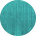 Round Machine Washable Abstract Turquoise Contemporary Area Rugs, wshcon2030turq