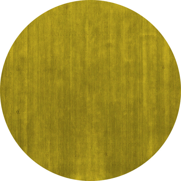 Round Machine Washable Abstract Yellow Contemporary Rug, wshcon2030yw