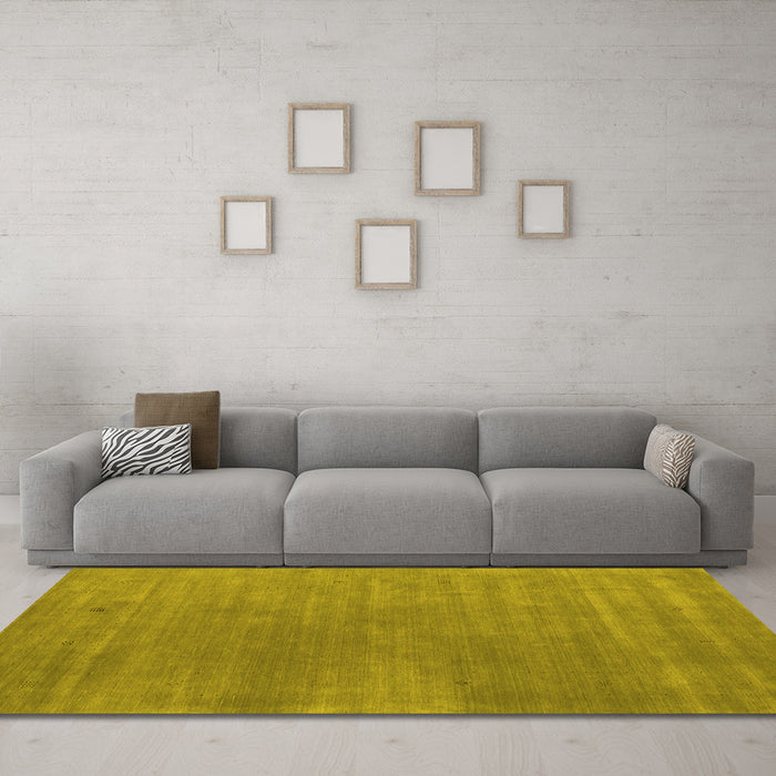 Machine Washable Abstract Yellow Contemporary Rug in a Living Room, wshcon2030yw