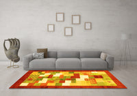 Machine Washable Abstract Yellow Contemporary Rug, wshcon2031yw