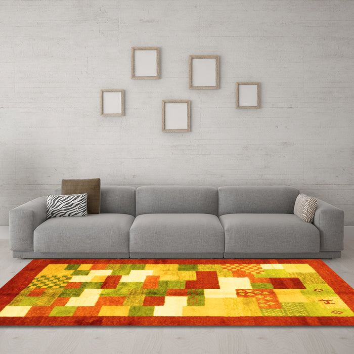 Machine Washable Abstract Yellow Contemporary Rug in a Living Room, wshcon2031yw