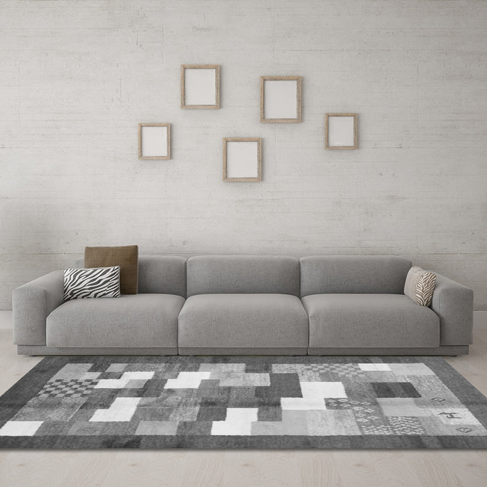 Machine Washable Abstract Gray Contemporary Rug in a Living Room,, wshcon2031gry