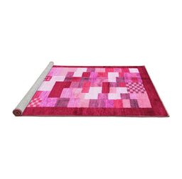 Sideview of Machine Washable Abstract Pink Contemporary Rug, wshcon2031pnk