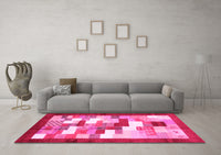 Machine Washable Abstract Pink Contemporary Rug, wshcon2031pnk