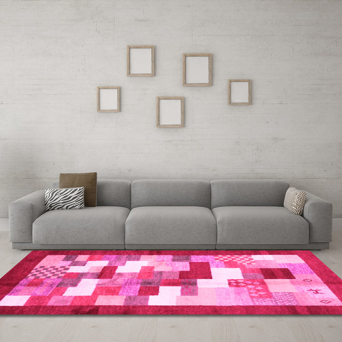 Machine Washable Abstract Pink Contemporary Rug in a Living Room, wshcon2031pnk