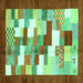 Square Machine Washable Abstract Turquoise Contemporary Area Rugs, wshcon2031turq