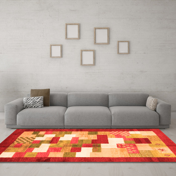Machine Washable Abstract Orange Contemporary Area Rugs in a Living Room, wshcon2031org