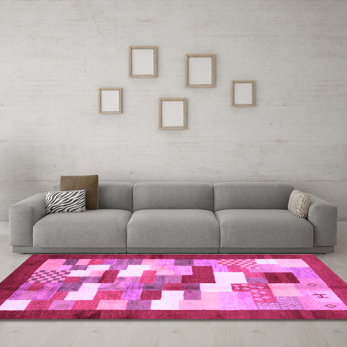 Machine Washable Abstract Purple Contemporary Area Rugs in a Living Room, wshcon2031pur