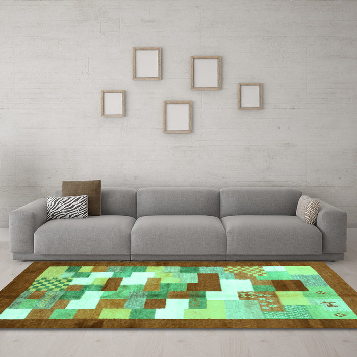 Machine Washable Abstract Turquoise Contemporary Area Rugs in a Living Room,, wshcon2031turq