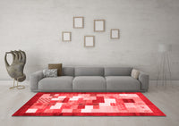 Machine Washable Abstract Red Contemporary Rug, wshcon2031red