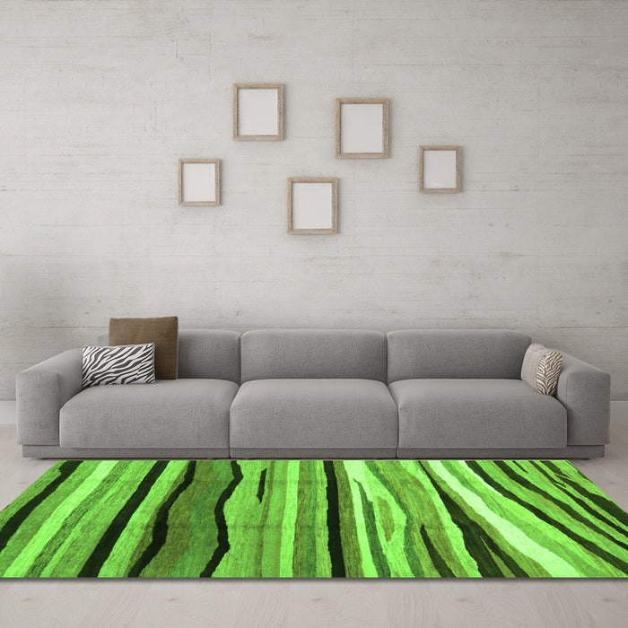 Machine Washable Abstract Green Contemporary Area Rugs in a Living Room,, wshcon2032grn